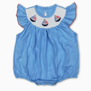 Light Blue Boat Smocked Romper