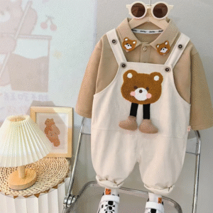 Teddy bear jumpsuit long sleeve blouse set