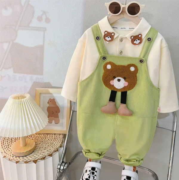 Teddy bear jumpsuit long sleeve blouse set - Imagem 2