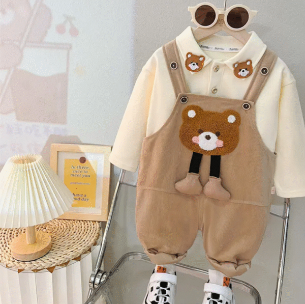 Teddy bear jumpsuit long sleeve blouse set - Imagem 3