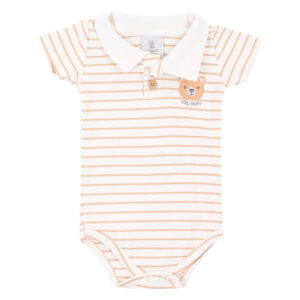 Short Striped Bodysuit with Bear Embroidery
