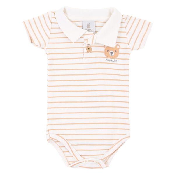 Short Striped Bodysuit with Bear Embroidery